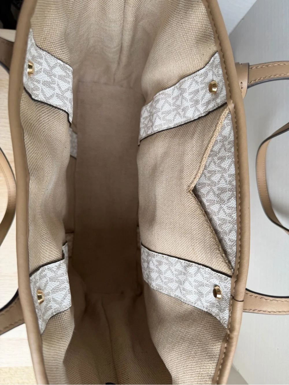 Michael Kors Eva Large Monogram Shopper Tote Vanilla Multi